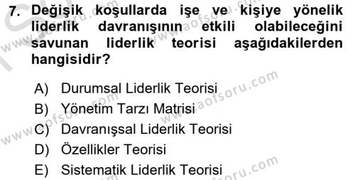 İşletme Yönetimi Dersi 2022 - 2023 Yılı (Final) Dönem Sonu Sınavı 7. Soru