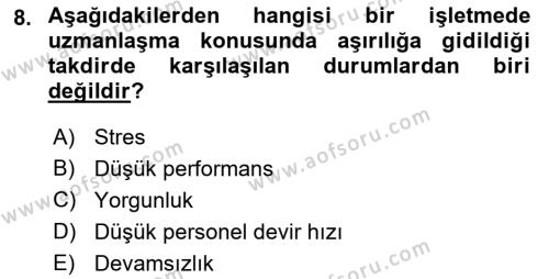 İşletme Yönetimi Dersi 2022 - 2023 Yılı (Final) Dönem Sonu Sınavı 8. Soru