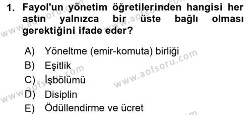 İşletme Yönetimi Dersi 2023 - 2024 Yılı (Vize) Ara Sınavı 1. Soru