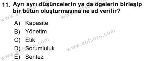 İşletme Yönetimi Dersi 2023 - 2024 Yılı (Vize) Ara Sınavı 11. Soru