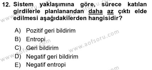 İşletme Yönetimi Dersi 2023 - 2024 Yılı (Vize) Ara Sınavı 12. Soru