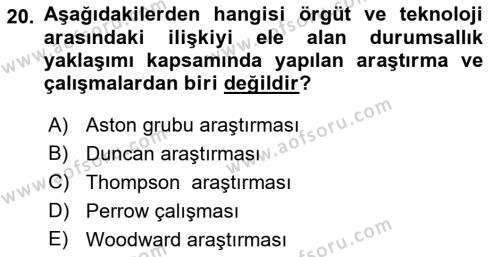 İşletme Yönetimi Dersi 2023 - 2024 Yılı (Vize) Ara Sınavı 20. Soru