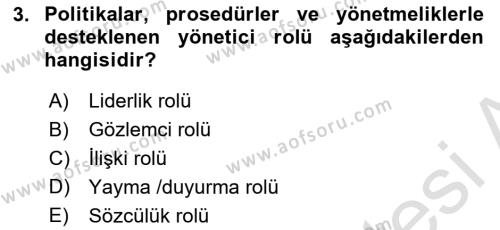 İşletme Yönetimi Dersi 2023 - 2024 Yılı (Vize) Ara Sınavı 3. Soru