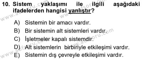 İşletme Yönetimi Dersi 2023 - 2024 Yılı Yaz Okulu Sınavı 10. Soru