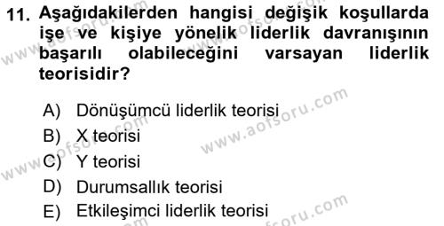 İşletme Yönetimi Dersi 2023 - 2024 Yılı Yaz Okulu Sınavı 11. Soru