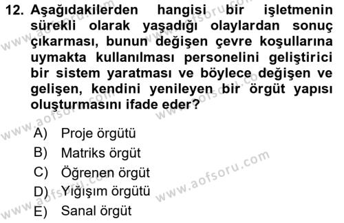 İşletme Yönetimi Dersi 2023 - 2024 Yılı Yaz Okulu Sınavı 12. Soru