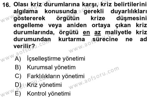 İşletme Yönetimi Dersi 2023 - 2024 Yılı Yaz Okulu Sınavı 16. Soru