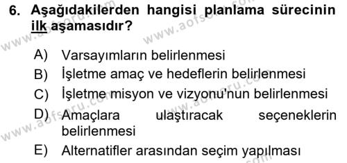 İşletme Yönetimi Dersi 2023 - 2024 Yılı Yaz Okulu Sınavı 6. Soru