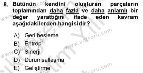 İşletme Yönetimi Dersi 2023 - 2024 Yılı Yaz Okulu Sınavı 8. Soru