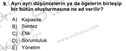 İşletme Yönetimi Dersi 2023 - 2024 Yılı Yaz Okulu Sınavı 9. Soru