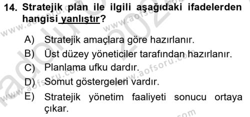 İşletme Yönetimi Dersi 2024 - 2025 Yılı (Vize) Ara Sınavı 14. Soru