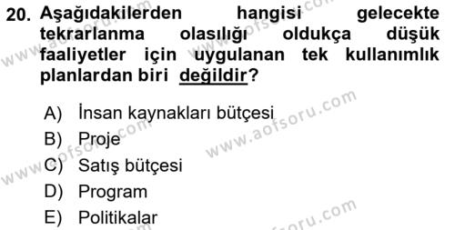 İşletme Yönetimi Dersi 2024 - 2025 Yılı (Vize) Ara Sınavı 20. Soru