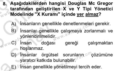 İşletme Yönetimi Dersi 2024 - 2025 Yılı (Vize) Ara Sınavı 8. Soru