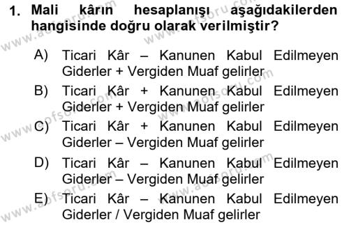 Dönemsonu İşlemleri Dersi 2021 - 2022 Yılı Yaz Okulu Sınavı 1. Soru