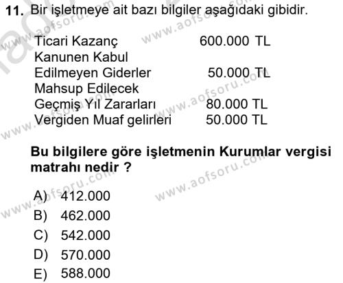 Dönemsonu İşlemleri Dersi 2021 - 2022 Yılı Yaz Okulu Sınavı 11. Soru