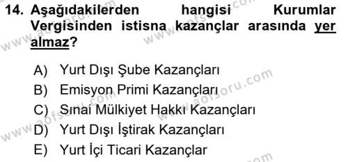 Dönemsonu İşlemleri Dersi 2021 - 2022 Yılı Yaz Okulu Sınavı 14. Soru