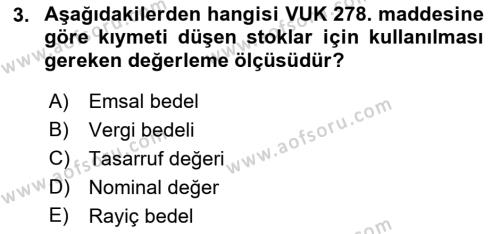 Dönemsonu İşlemleri Dersi 2021 - 2022 Yılı Yaz Okulu Sınavı 3. Soru