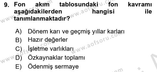 Dönemsonu İşlemleri Dersi 2021 - 2022 Yılı Yaz Okulu Sınavı 9. Soru