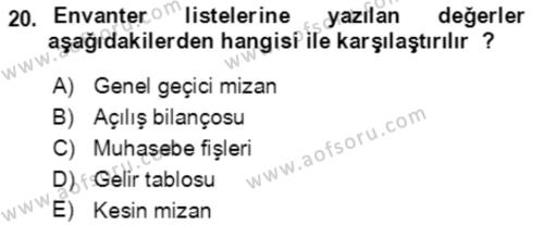 Dönemsonu İşlemleri Dersi 2022 - 2023 Yılı (Vize) Ara Sınavı 20. Soru