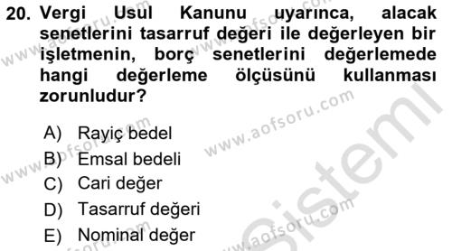 Dönemsonu İşlemleri Dersi 2022 - 2023 Yılı (Final) Dönem Sonu Sınavı 20. Soru