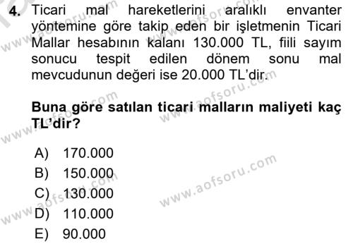 Dönemsonu İşlemleri Dersi 2022 - 2023 Yılı (Final) Dönem Sonu Sınavı 4. Soru