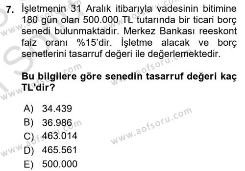 Dönemsonu İşlemleri Dersi 2022 - 2023 Yılı (Final) Dönem Sonu Sınavı 7. Soru