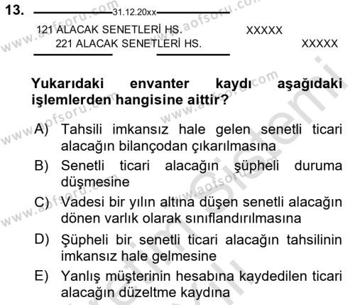 Dönemsonu İşlemleri Dersi 2022 - 2023 Yılı Yaz Okulu Sınavı 13. Soru