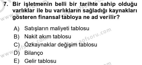 Dönemsonu İşlemleri Dersi 2022 - 2023 Yılı Yaz Okulu Sınavı 7. Soru