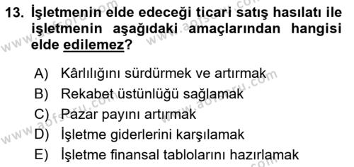 Dönemsonu İşlemleri Dersi 2023 - 2024 Yılı (Vize) Ara Sınavı 13. Soru