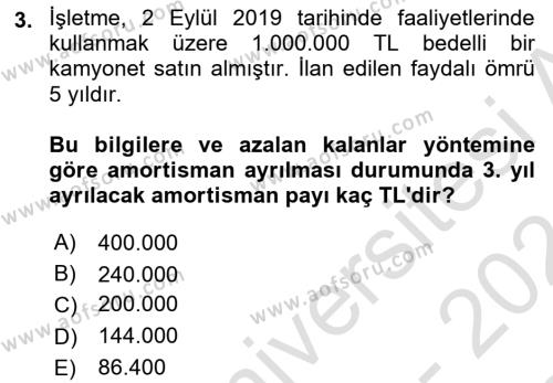 Dönemsonu İşlemleri Dersi 2023 - 2024 Yılı (Final) Dönem Sonu Sınavı 3. Soru