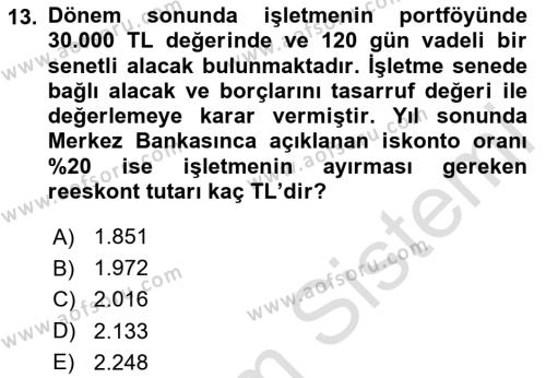 Dönemsonu İşlemleri Dersi 2023 - 2024 Yılı Yaz Okulu Sınavı 13. Soru