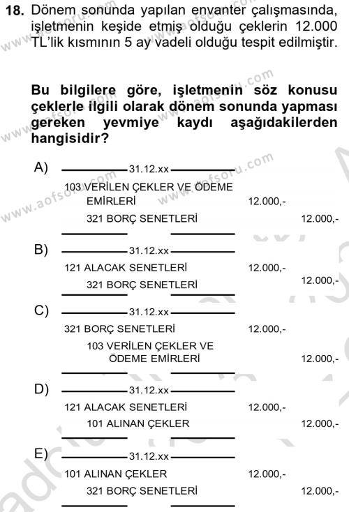 Dönemsonu İşlemleri Dersi 2023 - 2024 Yılı Yaz Okulu Sınavı 18. Soru