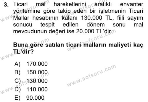 Dönemsonu İşlemleri Dersi 2023 - 2024 Yılı Yaz Okulu Sınavı 3. Soru