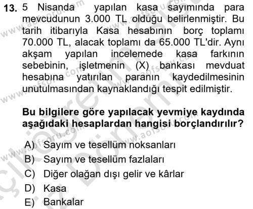 Dönemsonu İşlemleri Dersi 2024 - 2025 Yılı (Vize) Ara Sınavı 13. Soru