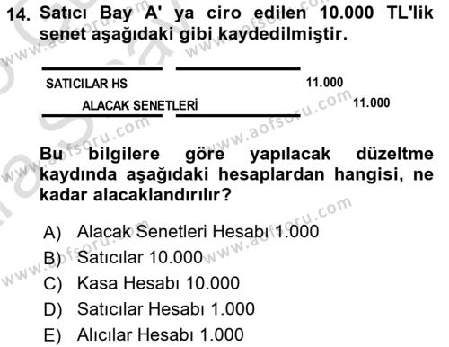 Dönemsonu İşlemleri Dersi 2024 - 2025 Yılı (Vize) Ara Sınavı 14. Soru