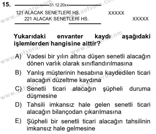 Dönemsonu İşlemleri Dersi 2024 - 2025 Yılı (Vize) Ara Sınavı 15. Soru