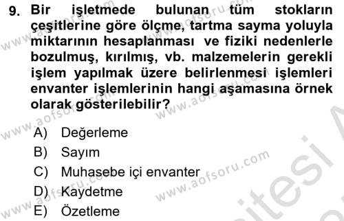 Dönemsonu İşlemleri Dersi 2024 - 2025 Yılı (Vize) Ara Sınavı 9. Soru