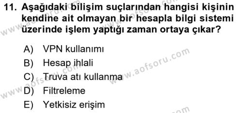 İşletme Bilgi Sistemleri Dersi 2020 - 2021 Yılı Yaz Okulu Sınavı 11. Soru