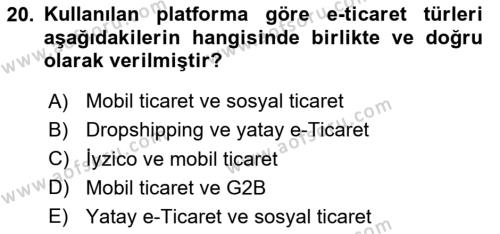 İşletme Bilgi Sistemleri Dersi 2020 - 2021 Yılı Yaz Okulu Sınavı 20. Soru