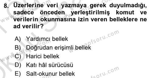 İşletme Bilgi Sistemleri Dersi 2020 - 2021 Yılı Yaz Okulu Sınavı 8. Soru