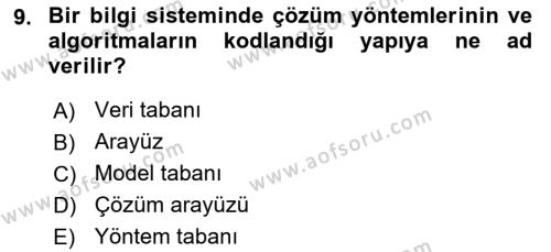 İşletme Bilgi Sistemleri Dersi 2020 - 2021 Yılı Yaz Okulu Sınavı 9. Soru