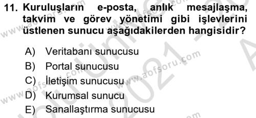 İşletme Bilgi Sistemleri Dersi 2021 - 2022 Yılı (Vize) Ara Sınavı 11. Soru