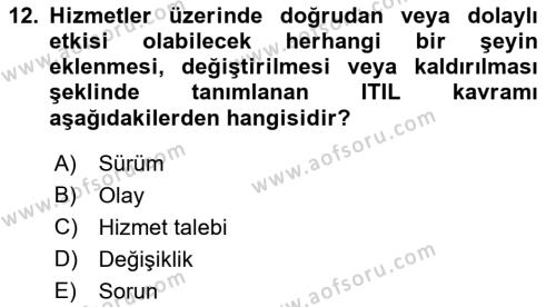 İşletme Bilgi Sistemleri Dersi 2021 - 2022 Yılı (Vize) Ara Sınavı 12. Soru