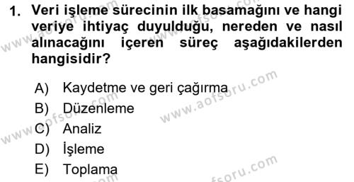 İşletme Bilgi Sistemleri Dersi 2021 - 2022 Yılı (Final) Dönem Sonu Sınavı 1. Soru