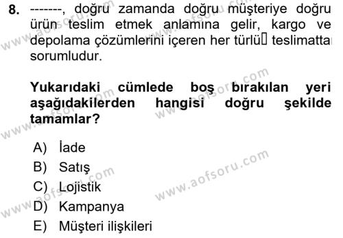 İşletme Bilgi Sistemleri Dersi 2021 - 2022 Yılı (Final) Dönem Sonu Sınavı 8. Soru