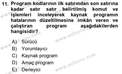 İşletme Bilgi Sistemleri Dersi 2021 - 2022 Yılı Yaz Okulu Sınavı 11. Soru