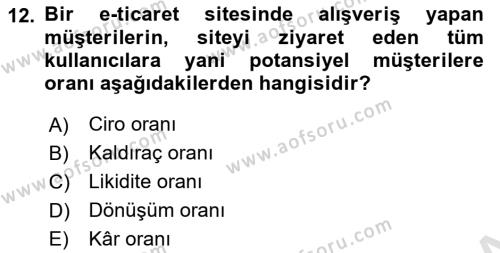 İşletme Bilgi Sistemleri Dersi 2021 - 2022 Yılı Yaz Okulu Sınavı 12. Soru