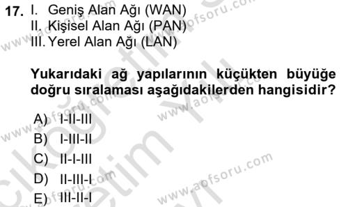 İşletme Bilgi Sistemleri Dersi 2021 - 2022 Yılı Yaz Okulu Sınavı 17. Soru