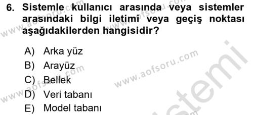 İşletme Bilgi Sistemleri Dersi 2021 - 2022 Yılı Yaz Okulu Sınavı 6. Soru