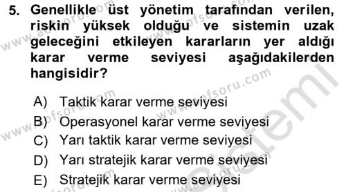 İşletme Bilgi Sistemleri Dersi 2022 - 2023 Yılı (Vize) Ara Sınavı 5. Soru